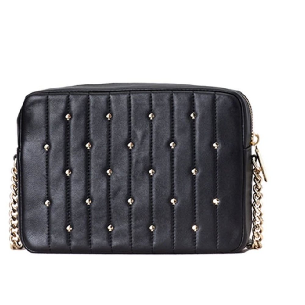 Kate Spade Camera Amelia Medium Quilted Stud Black Leather Shoulder Bag